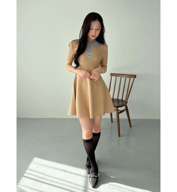 MERCURYDUO「【WEB限定】バイカラースキッパーフレアミニワンピース」|ワンピース|