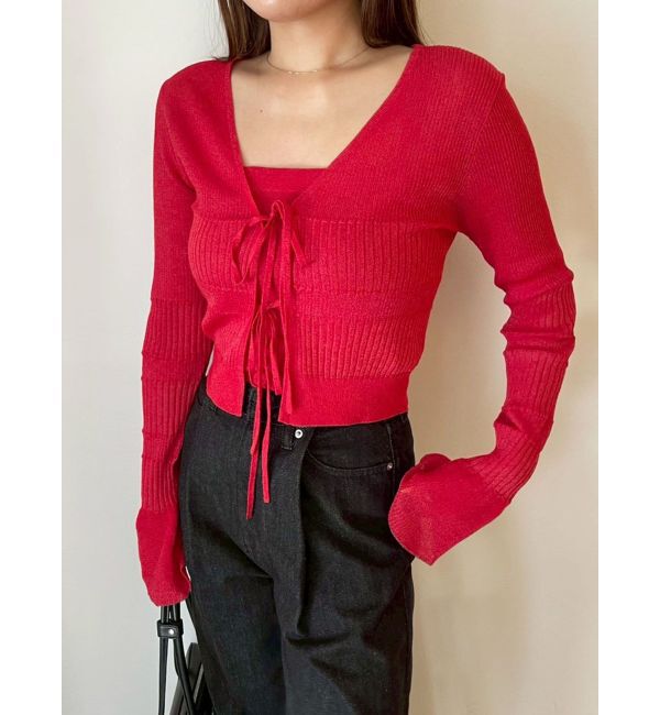 LAGUNAMOON「スパークラメリボンニットアンサンブル」|ニット・セーター|レッド