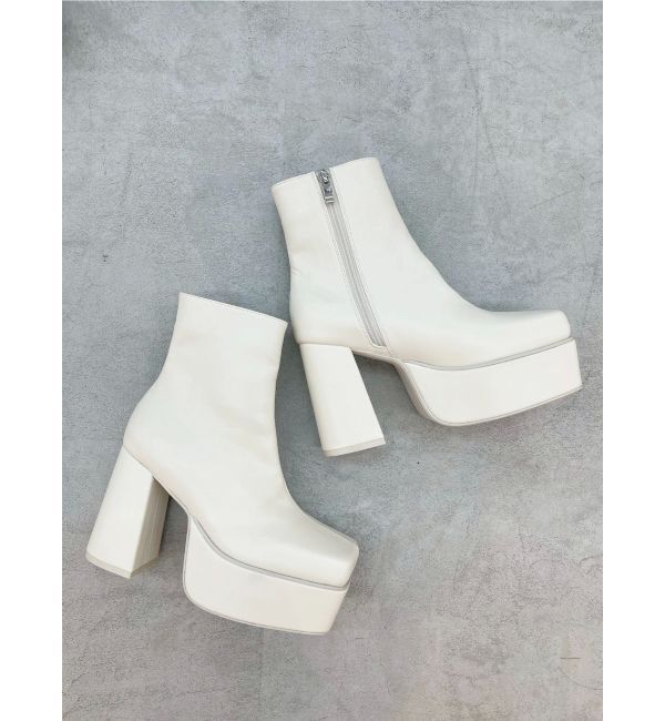 EVRIS「レザーライクチャンキーブーツ」|ショートブーツ|ホワイト