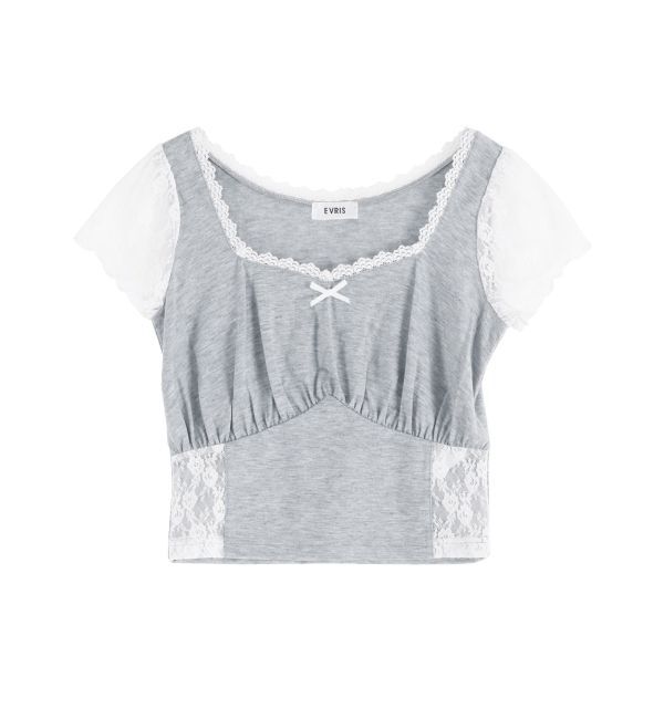 EVRIS「レースドッキングクロップドトップス」|Tシャツ・カットソー|