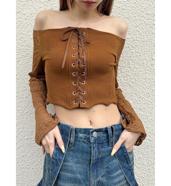 EVRIS「レースコンビオフショルトップス」|Tシャツ・カットソー|