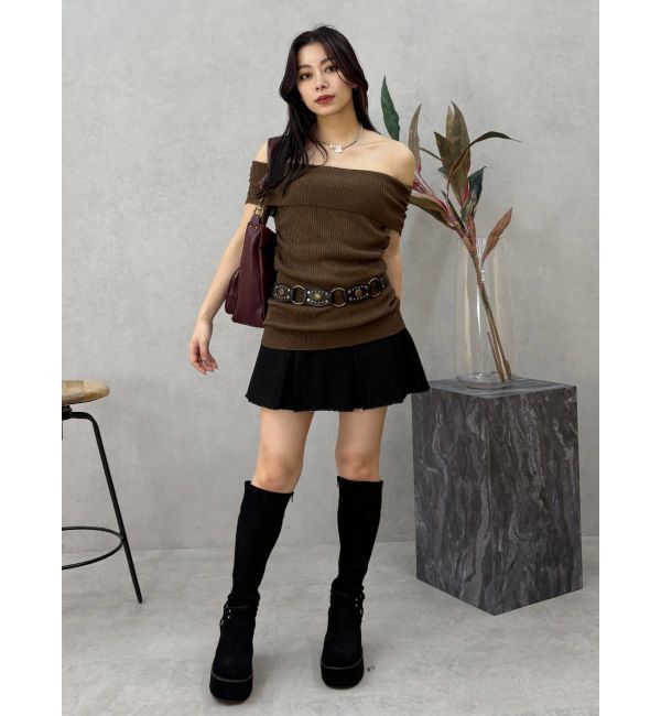 EVRIS「プリーツワイドベルトミニスカート」|スカート|