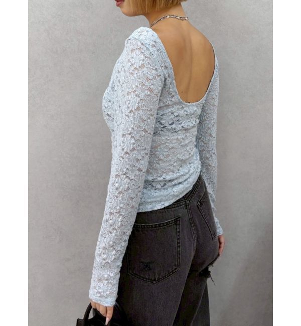 EVRIS「バックオープンレーストップス」|Tシャツ・カットソー|ブルー