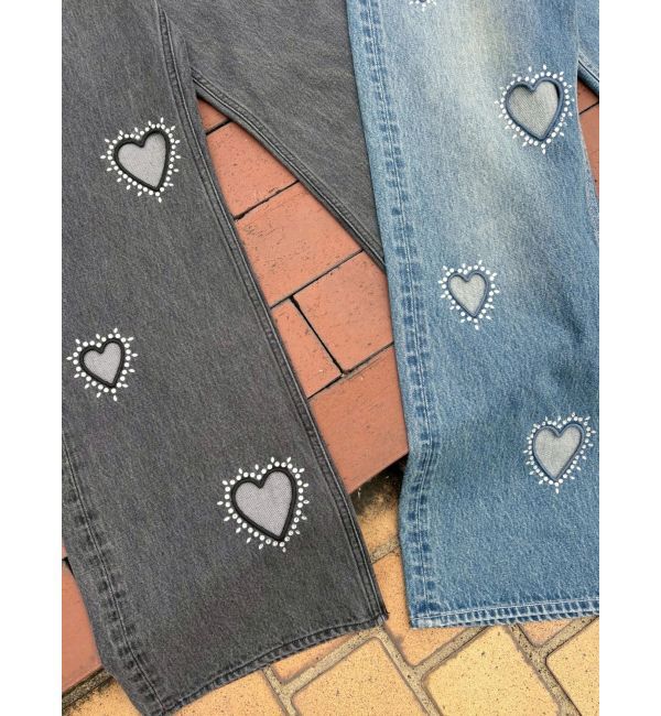 EVRIS「ビジューハートカッティングワイドデニムパンツ」|デニム|