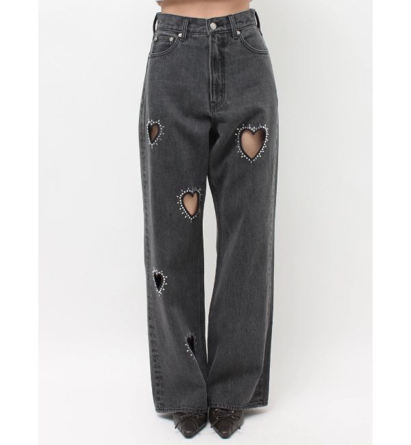 EVRIS「ビジューハートカッティングワイドデニムパンツ」|デニム|
