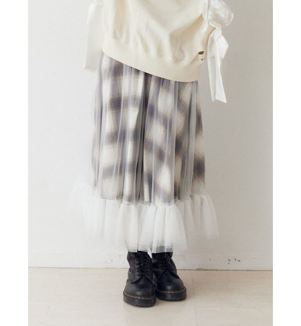 jouetie「チュールリバーシブルチェックフレアスカート」|スカート|ブラウン