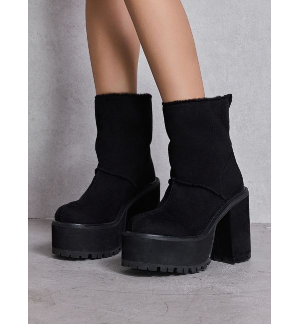GYDA「フェイクムートンplatformショートブーツ」|ショートブーツ|ブラック