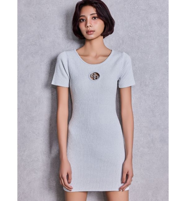 GYDA「GG bijou MOLDハーフスリーブラメニットワンピース」|ワンピース|オフホワイト