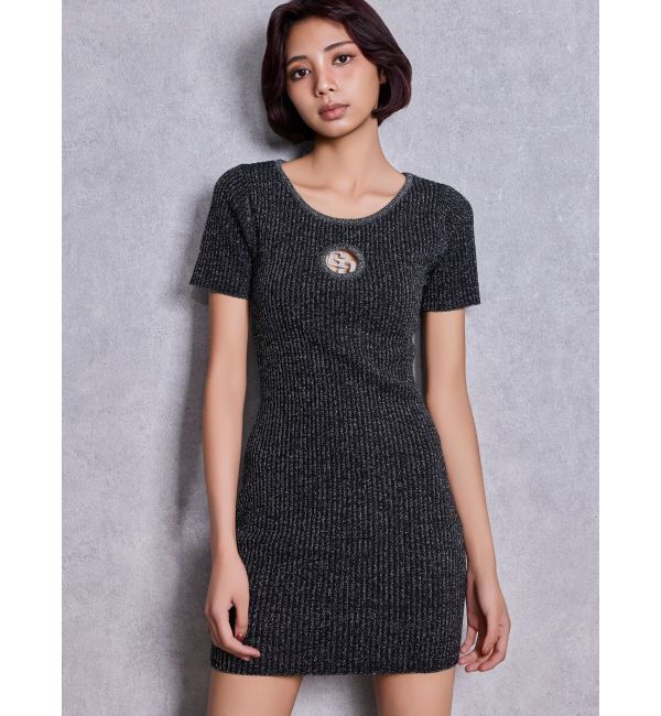 GYDA「GG bijou MOLDハーフスリーブラメニットワンピース」|ワンピース|ブラック