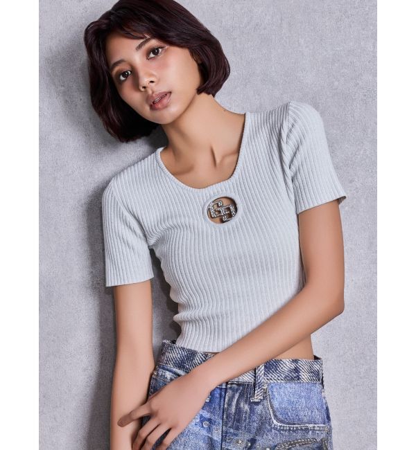 GYDA「GG bijou MOLDラメニットトップス」|ニット・セーター|オフホワイト