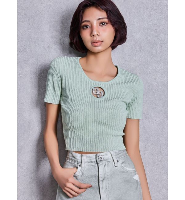 GYDA「GG bijou MOLDラメニットトップス」|ニット・セーター|ミントグリーン