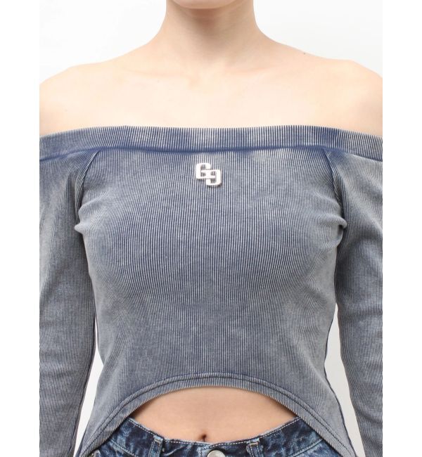 GYDA「GG SIDE DRAPE EDGEオフショルトップス」|Tシャツ・カットソー|