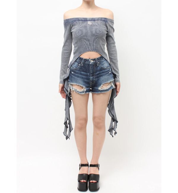 GYDA「GG SIDE DRAPE EDGEオフショルトップス」|Tシャツ・カットソー|