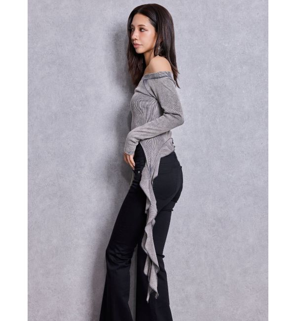 GYDA「GG SIDE DRAPE EDGEオフショルトップス」|Tシャツ・カットソー|
