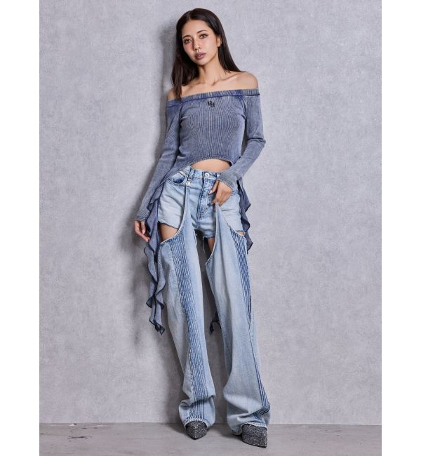 GYDA「GG SIDE DRAPE EDGEオフショルトップス」|Tシャツ・カットソー|