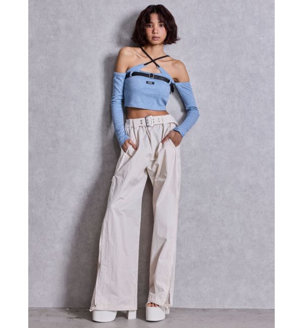 GYDA「GYDAフロントクロスラメテレコTOPS」|Tシャツ・カットソー|