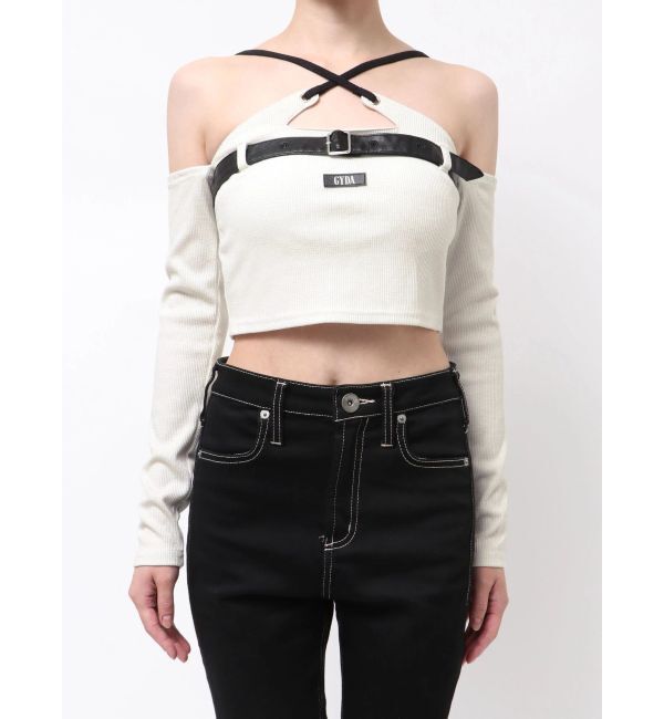 GYDA「GYDAフロントクロスラメテレコTOPS」|Tシャツ・カットソー|