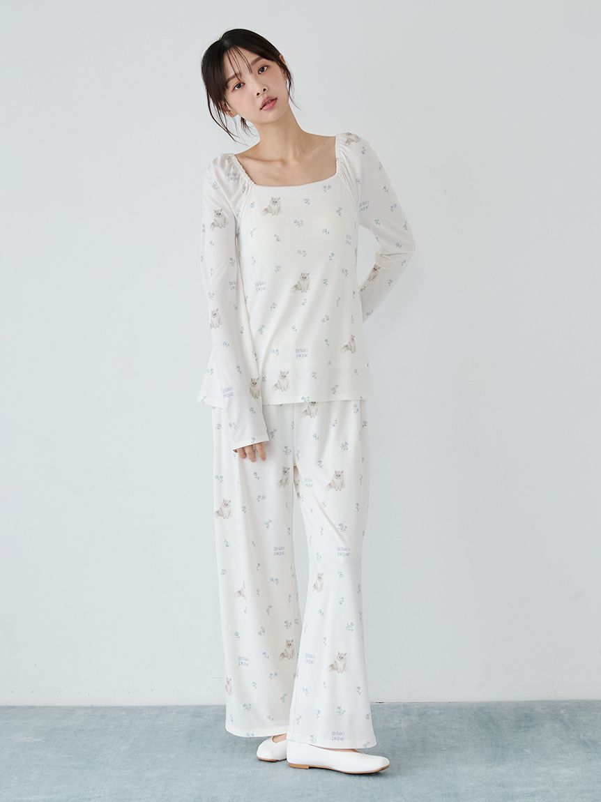 gelato pique「フラワーキャット柄カップインプルオーバー」|ルームウェア|