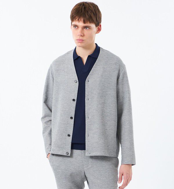 MACKINTOSH PHILOSOPHY「テーラードジャージー ノーカラーカーディガン 杢カラミストレッチ/チェック」|ブルゾン・スタジャン|ライトグレー