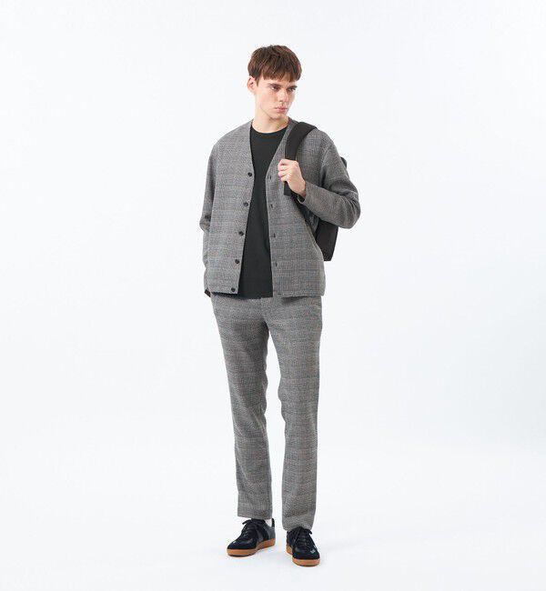 MACKINTOSH PHILOSOPHY「テーラードジャージー ノーカラーカーディガン 杢カラミストレッチ/チェック」|ブルゾン・スタジャン|