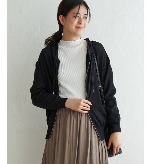 ikka「ニットジップパーカー」|その他|ブラック
