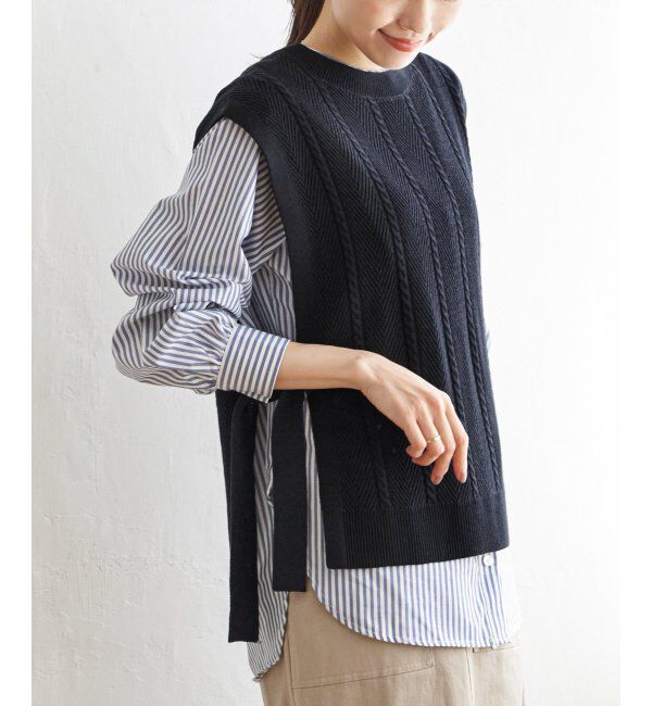 ikka「サイドリボンニットベスト」|ニット・セーター|