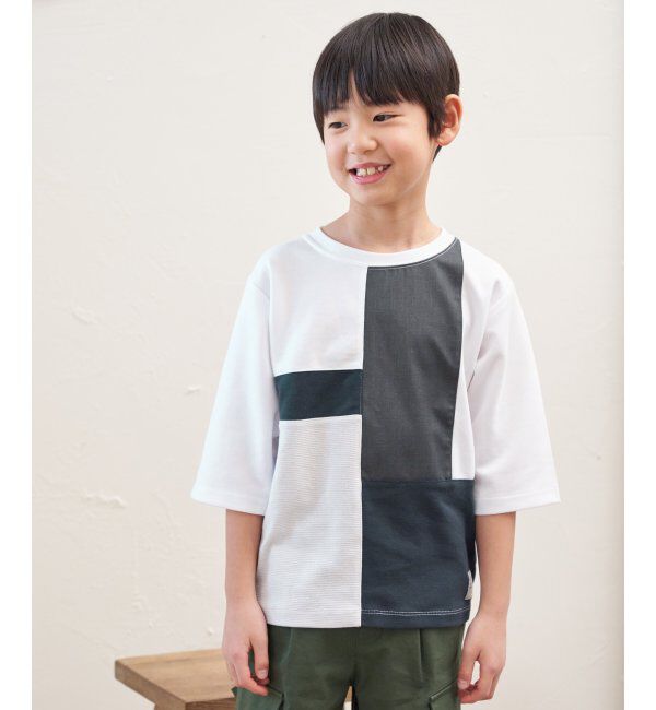 ikka kids「【親子おそろい】7分ポンチブロックスT（120~160cm）」|Tシャツ・カットソー|
