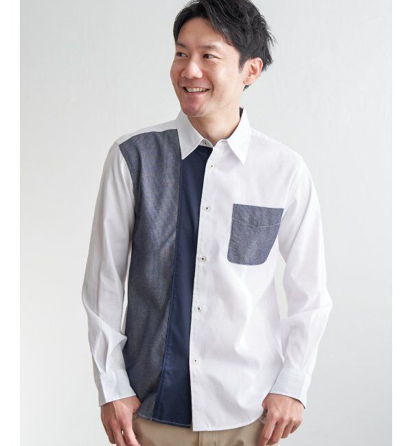 ikka「ブロックスパイピング切り替えシャツ」|シャツ・ブラウス|ホワイト