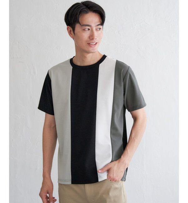 ikka「【接触冷感／吸水速乾】マルチファンクション縦切り替えTシャツ」|Tシャツ・カットソー|
