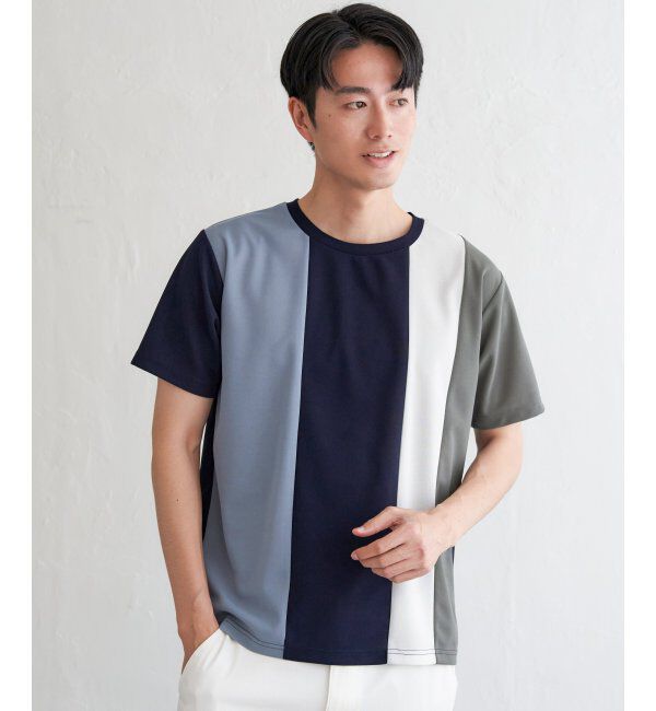 ikka「【接触冷感／吸水速乾】マルチファンクション縦切り替えTシャツ」|Tシャツ・カットソー|