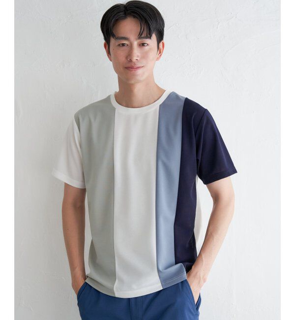 ikka「【接触冷感／吸水速乾】マルチファンクション縦切り替えTシャツ」|Tシャツ・カットソー|