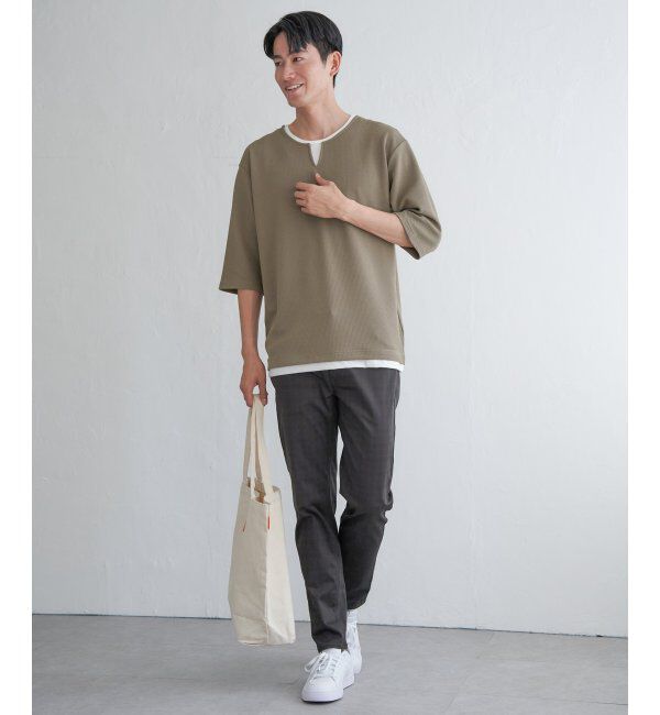 ikka「キーネックレイヤード7分袖Tシャツ」|Tシャツ・カットソー|