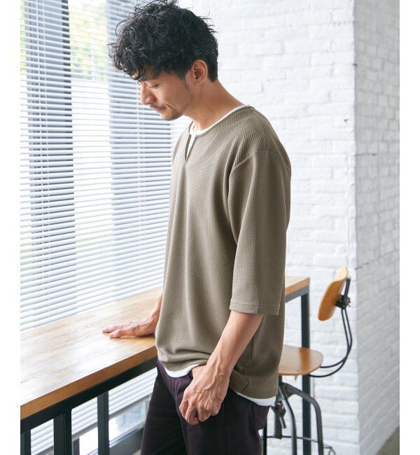 ikka「キーネックレイヤード7分袖Tシャツ」|Tシャツ・カットソー|