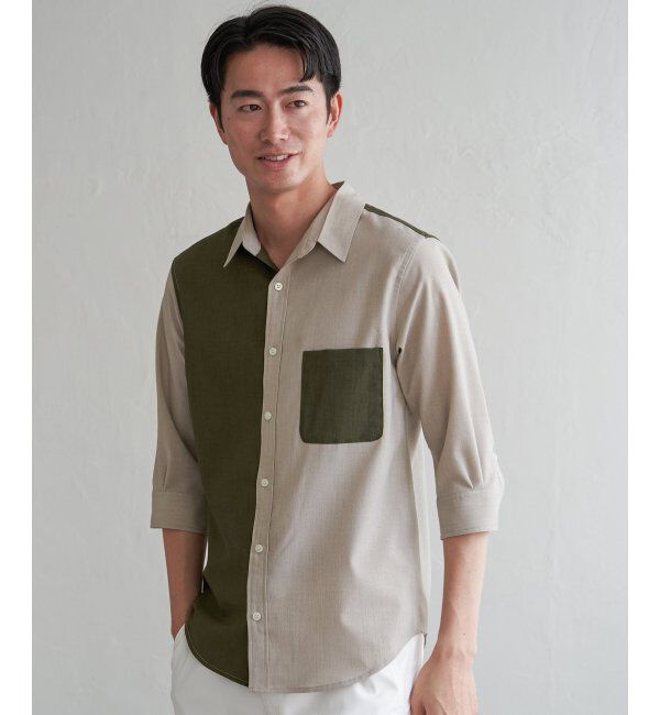 ikka「7分ブロックスドライタッチシャツ」|シャツ・ブラウス|