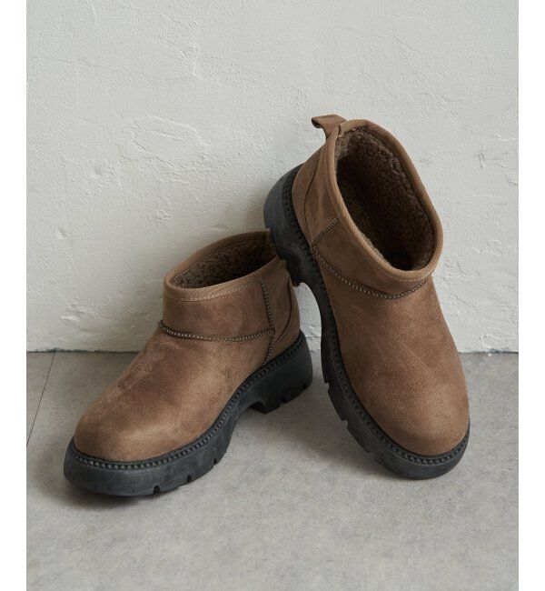 ikka「ムートンショートヒールブーツ」|その他|モカ
