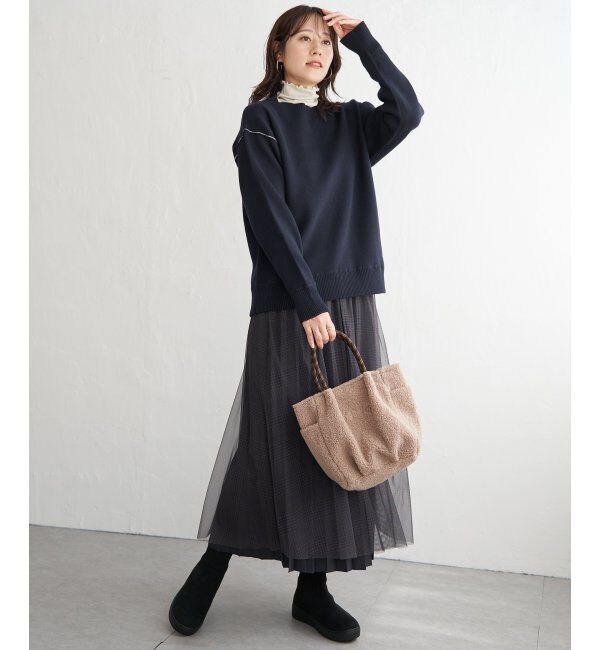 ikka「コットンMIXスウェットライクニット」|プルオーバー|