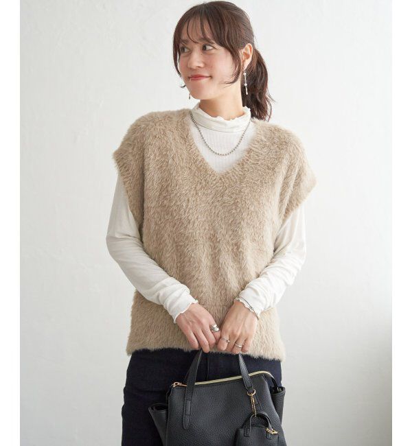 ikka「フェザーＶネックベスト」|ニット・セーター|