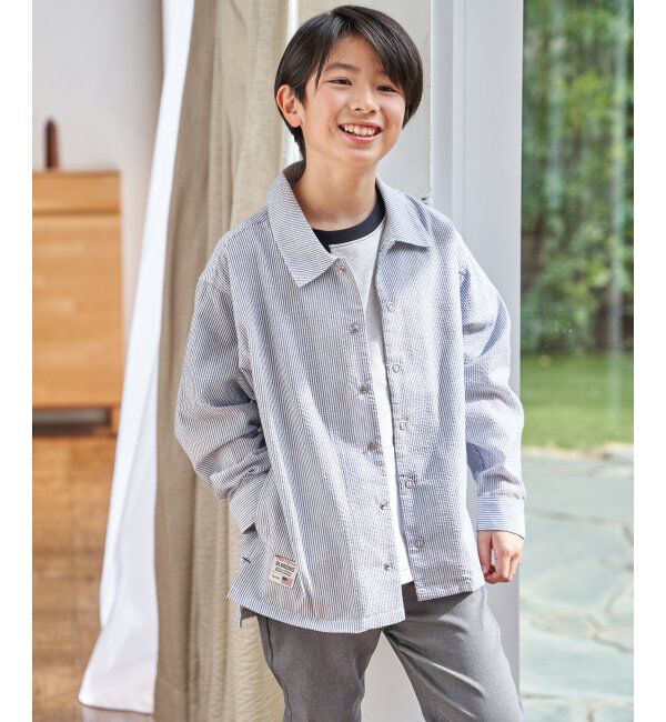 ikka kids「【親子コーデ】サッカースナップシャウター（110~160cm）」|シャツ・ブラウス|