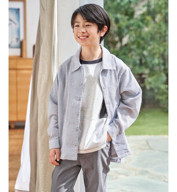 ikka kids「【親子コーデ】サッカースナップシャウター（110~160cm）」|シャツ・ブラウス|