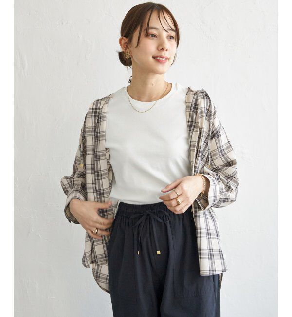 ikka「【接触冷感／UVカット】シアー7分袖フードシャツ」|シャツ・ブラウス|