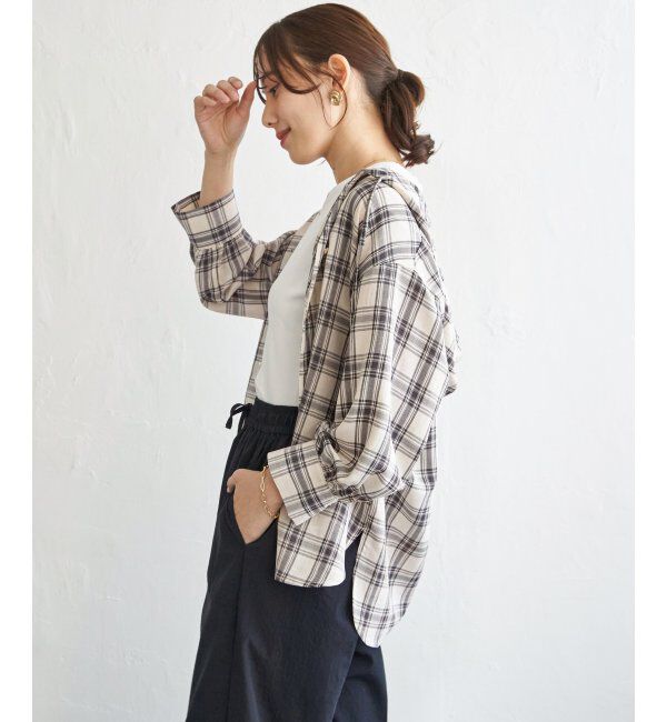 ikka「【接触冷感／UVカット】シアー7分袖フードシャツ」|シャツ・ブラウス|