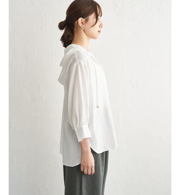 ikka「【接触冷感／UVカット】シアー7分袖フードシャツ」|シャツ・ブラウス|