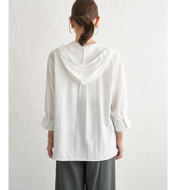 ikka「【接触冷感／UVカット】シアー7分袖フードシャツ」|シャツ・ブラウス|