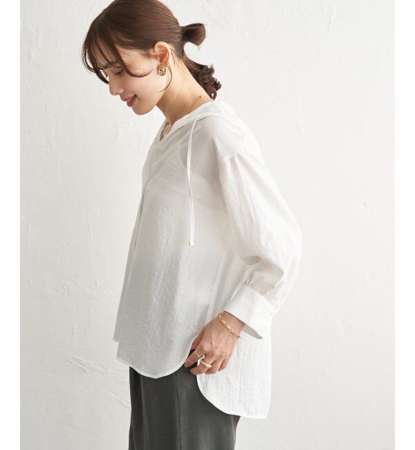 ikka「【接触冷感／UVカット】シアー7分袖フードシャツ」|シャツ・ブラウス|