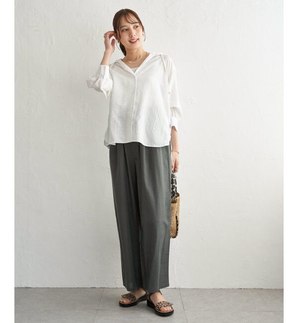 ikka「【接触冷感／UVカット】シアー7分袖フードシャツ」|シャツ・ブラウス|