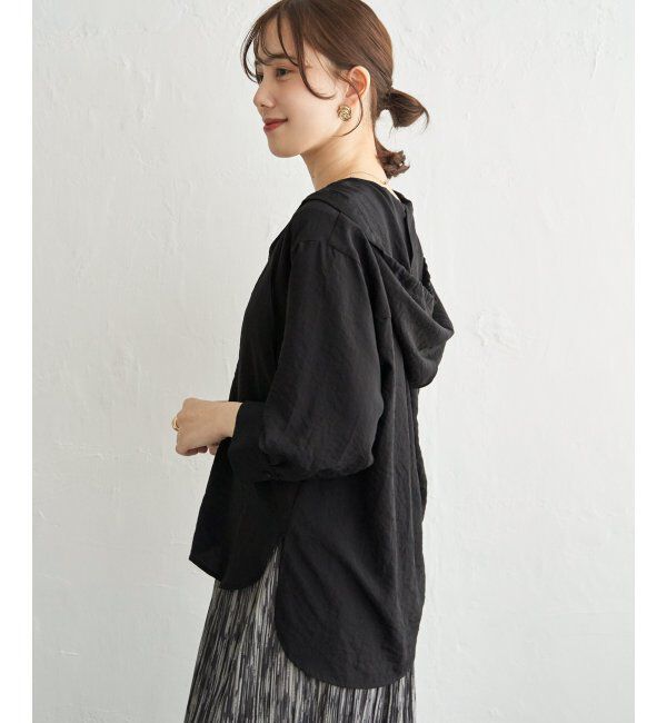 ikka「【接触冷感／UVカット】シアー7分袖フードシャツ」|シャツ・ブラウス|