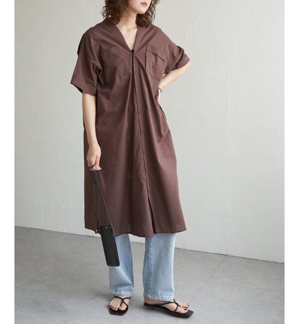Lbc with Life「ダブルポケットVネックシャツワンピース」|ワンピース|