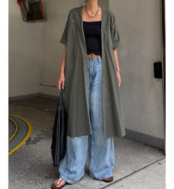 Lbc with Life「ダブルポケットVネックシャツワンピース」|ワンピース|