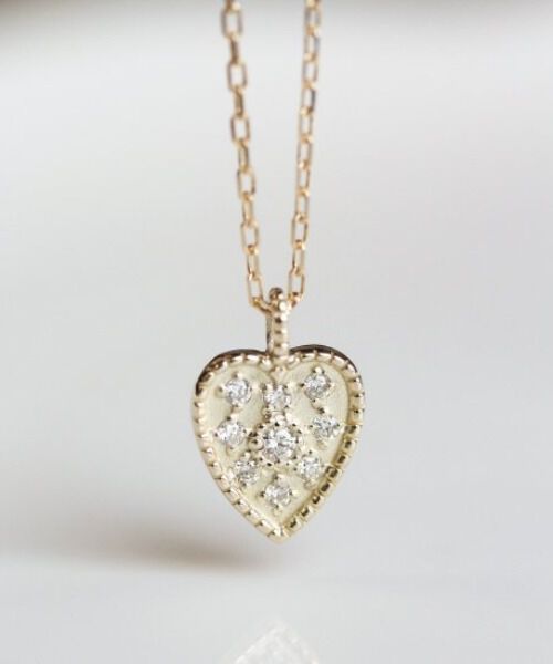  「ダイヤモンド ハート プレート ネックレス | K10YG」|ネックレス|