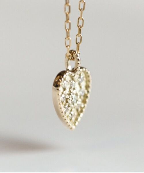  「ダイヤモンド ハート プレート ネックレス | K10YG」|ネックレス|